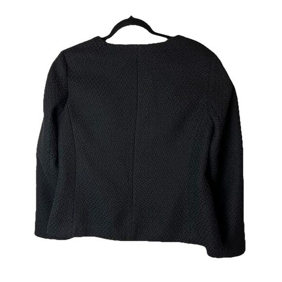 Talbots Black Tweed Faux Leather Pockets Front Full Zip Blazer Jacket 14W - Picture 5 of 7